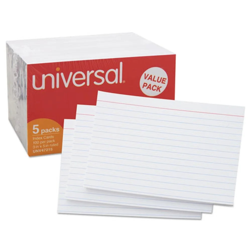 Ruled Index Cards, 3 X 5, White, 500/Pack