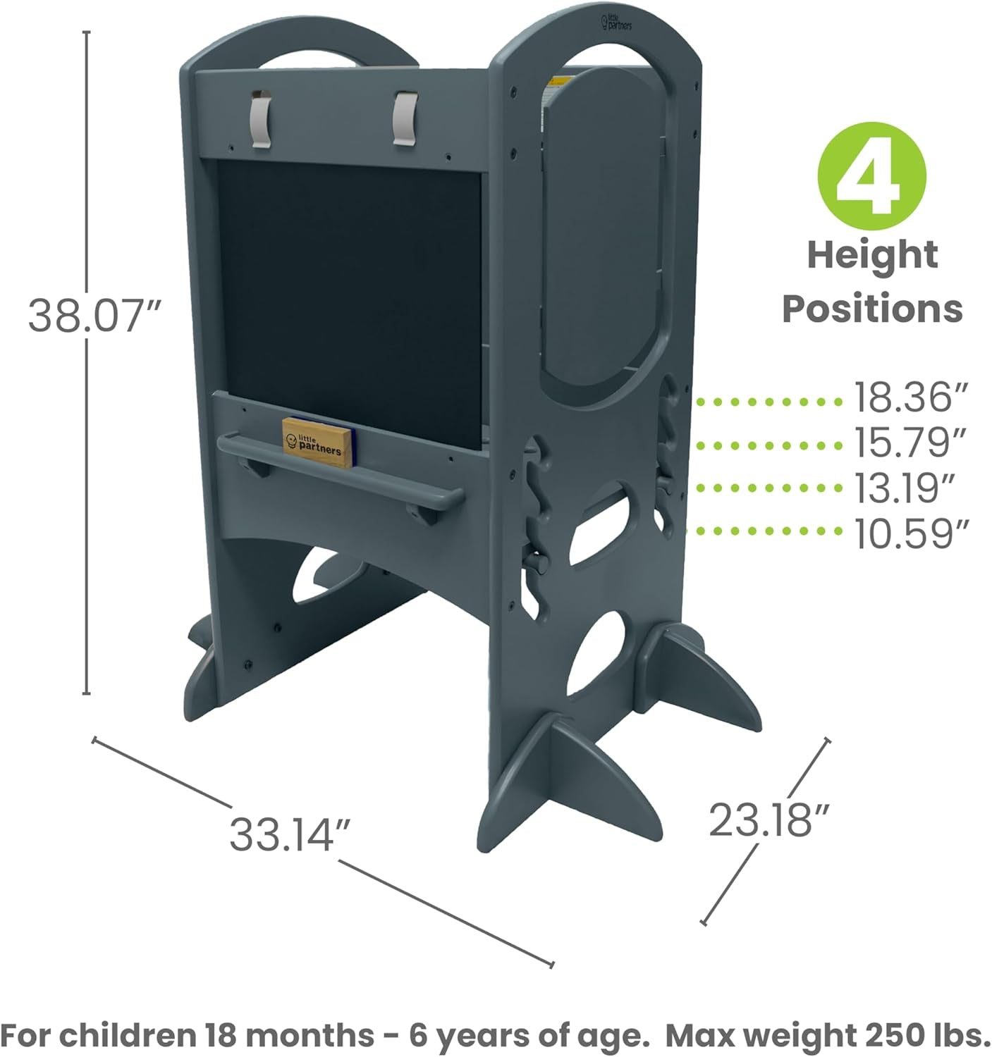 Limited Edition Adjustable Height Learning Tower for Toddlers - Wooden Activity Center with Chalkboard and Safety Rails in Earl Grey