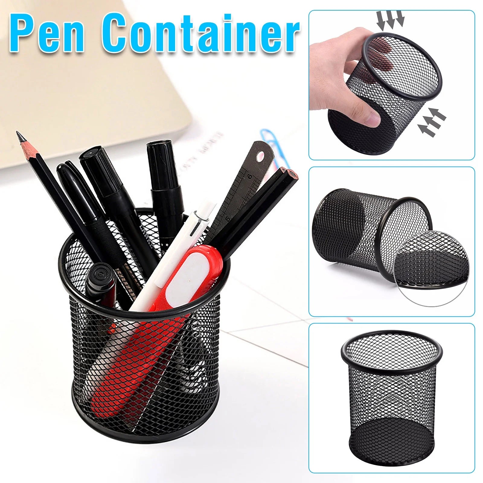 Multipurpose Metal Pen Bucket for Organized Office Desktop Storage