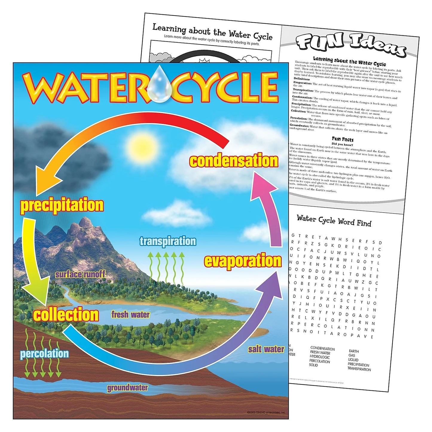 Engaging Water Cycle Learning Chart - 17" x 22" Educational Tool for Classrooms and Home