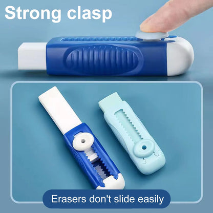 Premium Retractable Pencil Eraser - No Residue, Wipe Clean, Non-Sliding Design - Ideal for Students and Professionals - Blue