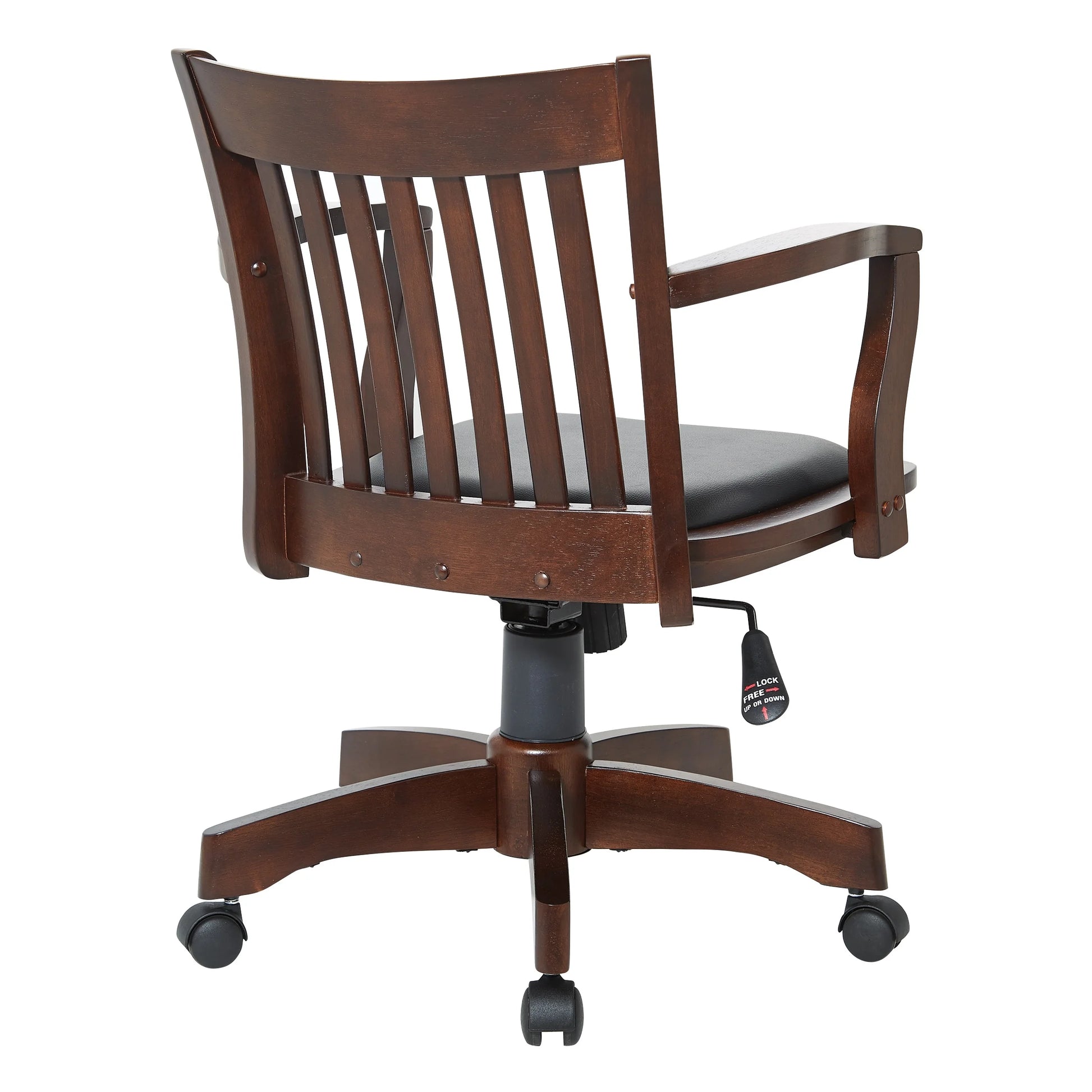 Elegant Espresso Wood Bankers Chair with Comfortable Vinyl Padded Seat