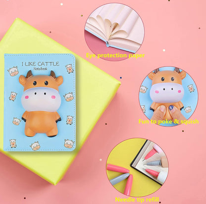 Charming Squishy Animals Notebook with Stress Relief Pen - A5 Cute Journal for Girls and Women