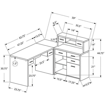 Elegant L-Shaped Computer Desk with Hutch in Dark Taupe - Perfect for Home Offices