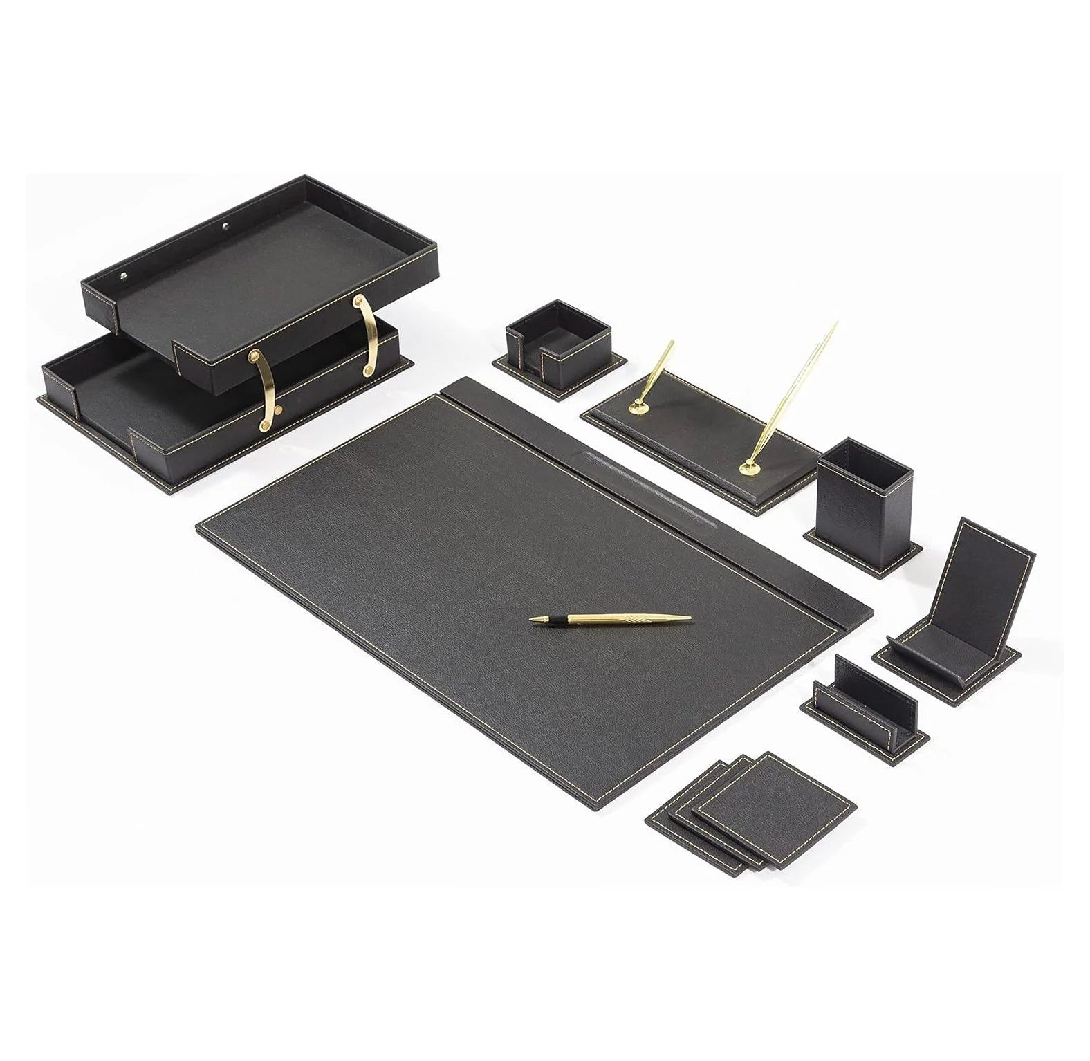 Elegant Bonded Leather Desk Organizer Set - Premium Office and Home Accessories for Enhanced Desk Organization