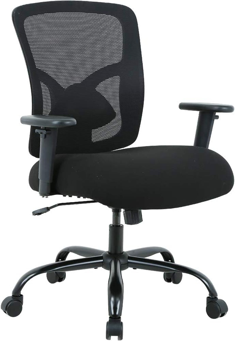 Ergonomic Big & Tall Office Chair - Heavy Duty 400LBS Capacity with Adjustable Lumbar Support and Armrests - Modern Executive Desk Chair in Black