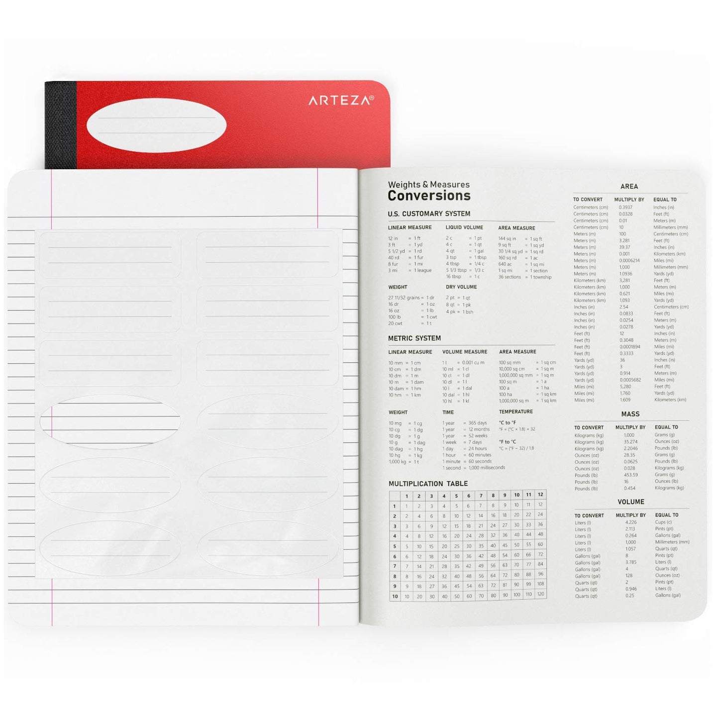 ARTEZA Premium Composition Notebooks - 9.75 x 7.5 Inches, Pack of 8 with 100 College Ruled Sheets Each for Effective Studying and Note-Taking