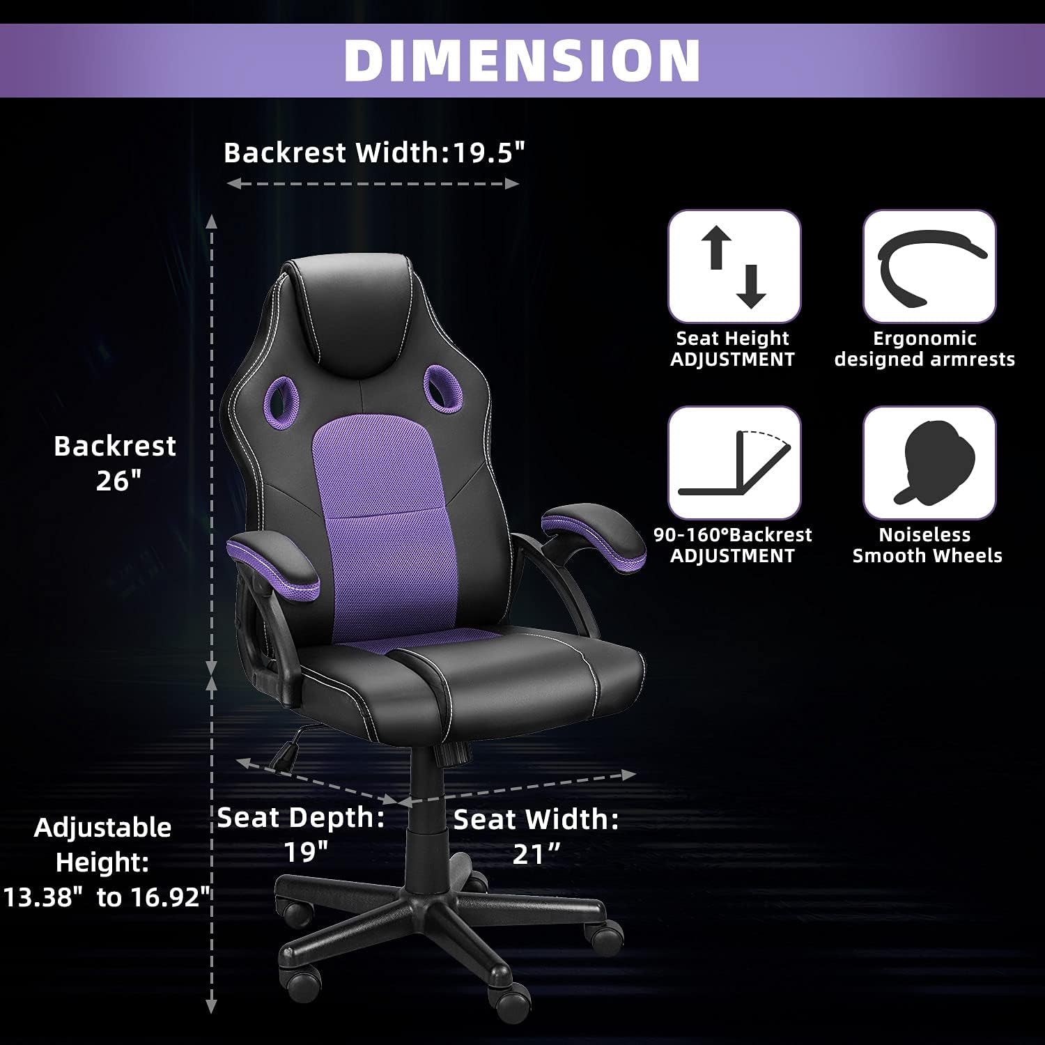 Ergonomic Purple Gaming Office Chair 