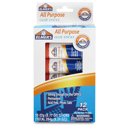 12-Count All-Purpose Glue Sticks, 22 Grams, Clear, Washable & Non-Toxic, Ideal for Household, Classroom & Craft Use