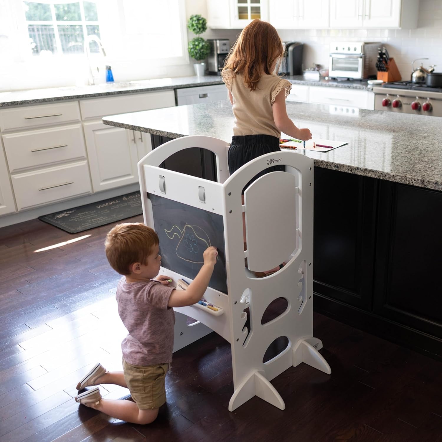 Limited Edition Learning Tower: Versatile Toddler Step Stool and Activity Center with Adjustable Height, Chalkboard, and Safety Rails in Soft White