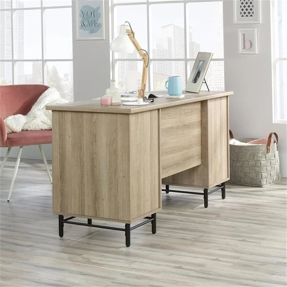 Anda Norr Executive Desk in Sky Oak and White - Modern Design with Ample Storage for Your Home Office