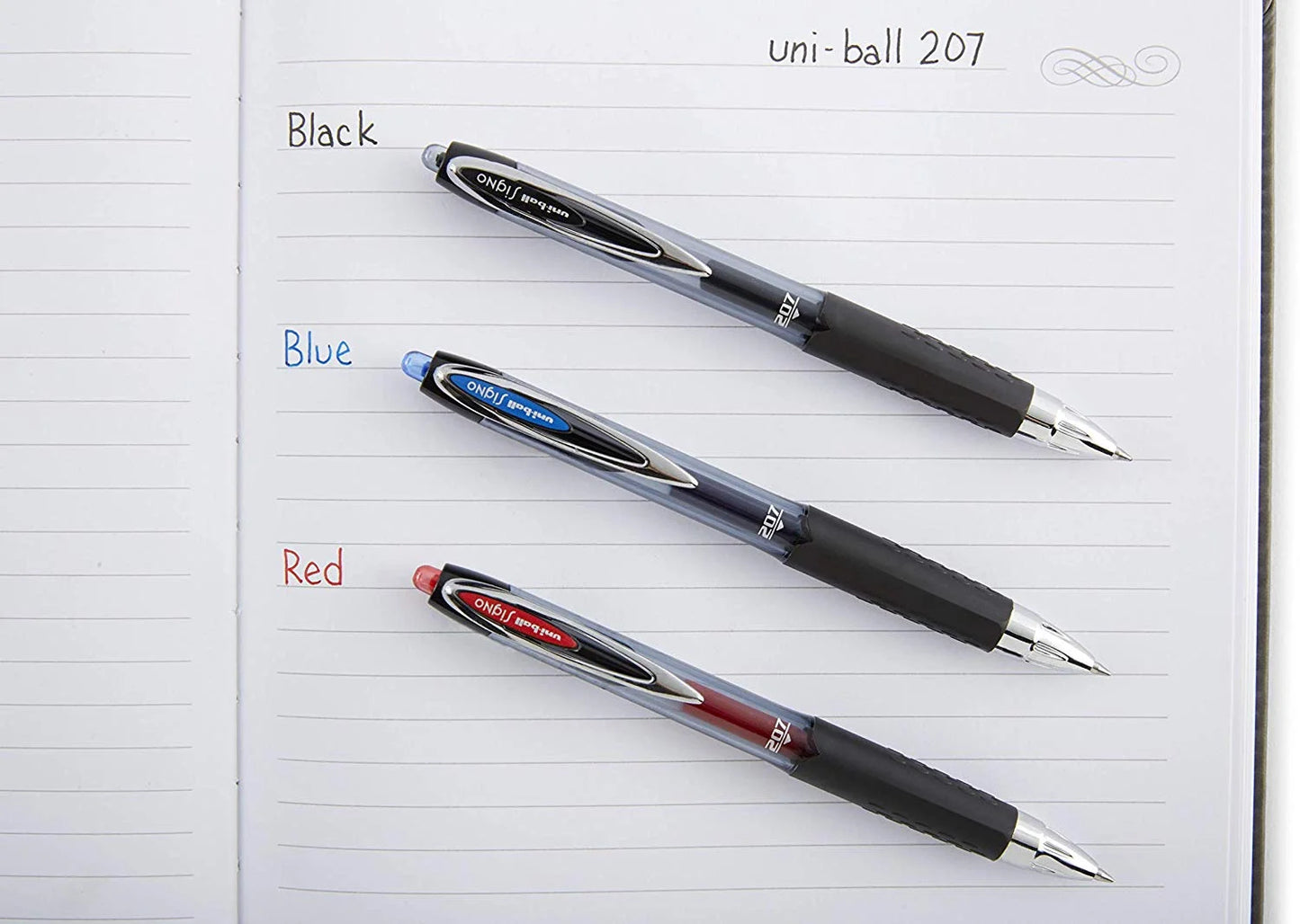 uni-ball 207 Retractable Gel Pens - Medium Point (0.7mm) in Black - Pack of 2 for Effortless Writing