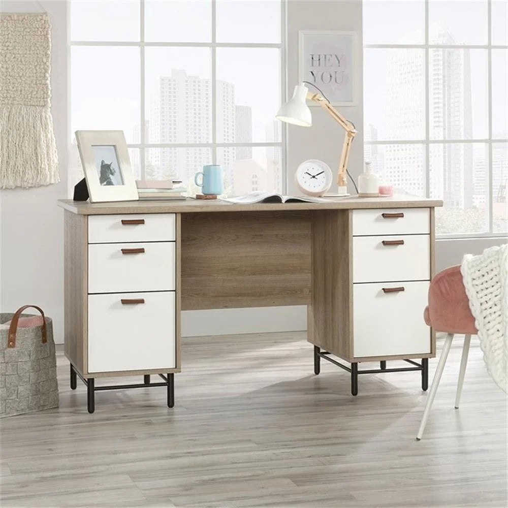 Anda Norr Executive Desk in Sky Oak and White - Modern Design with Ample Storage for Your Home Office