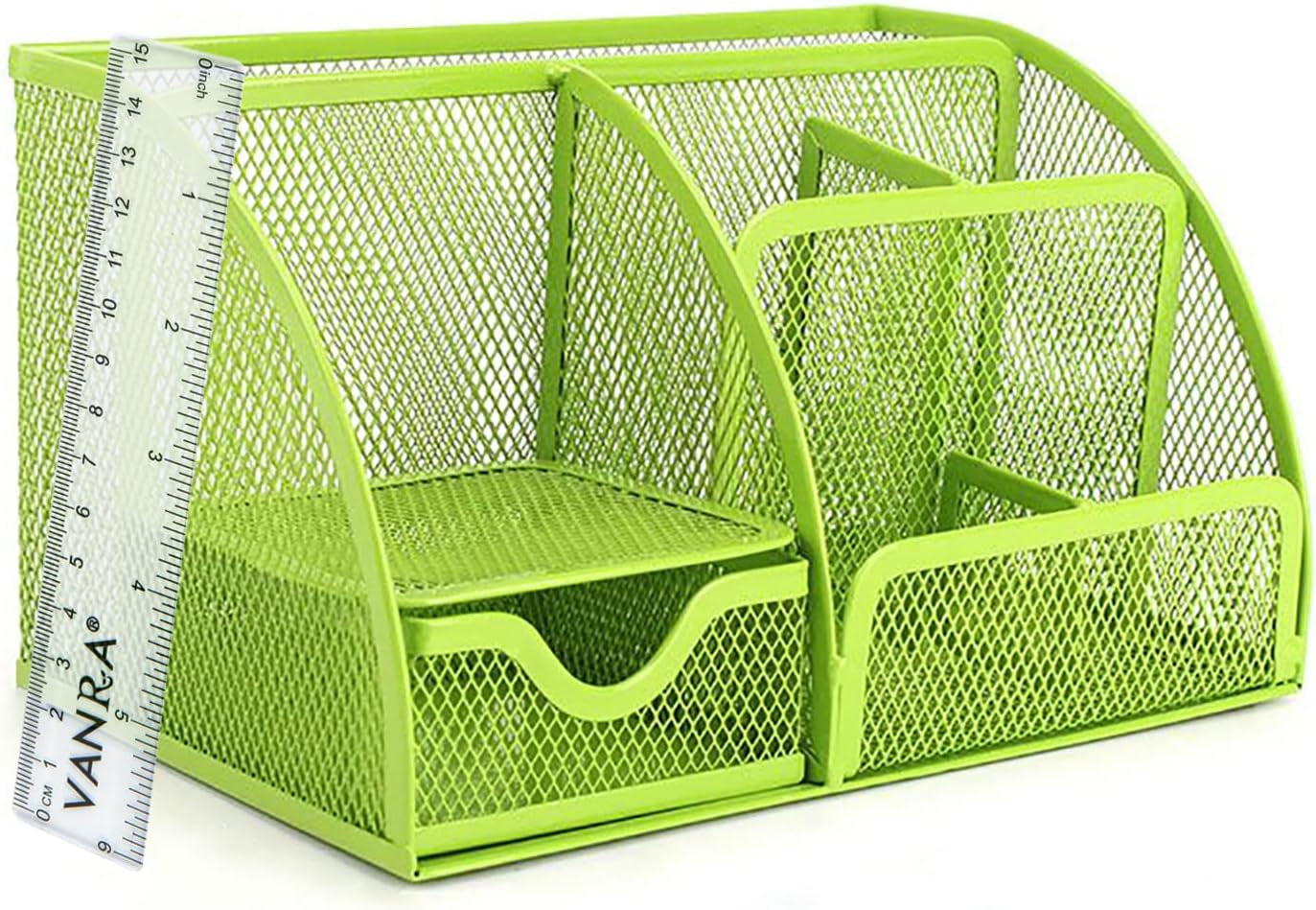 Stylish Green Mesh Desk Organizer with 6 Compartments and Drawer for Office and School Supplies