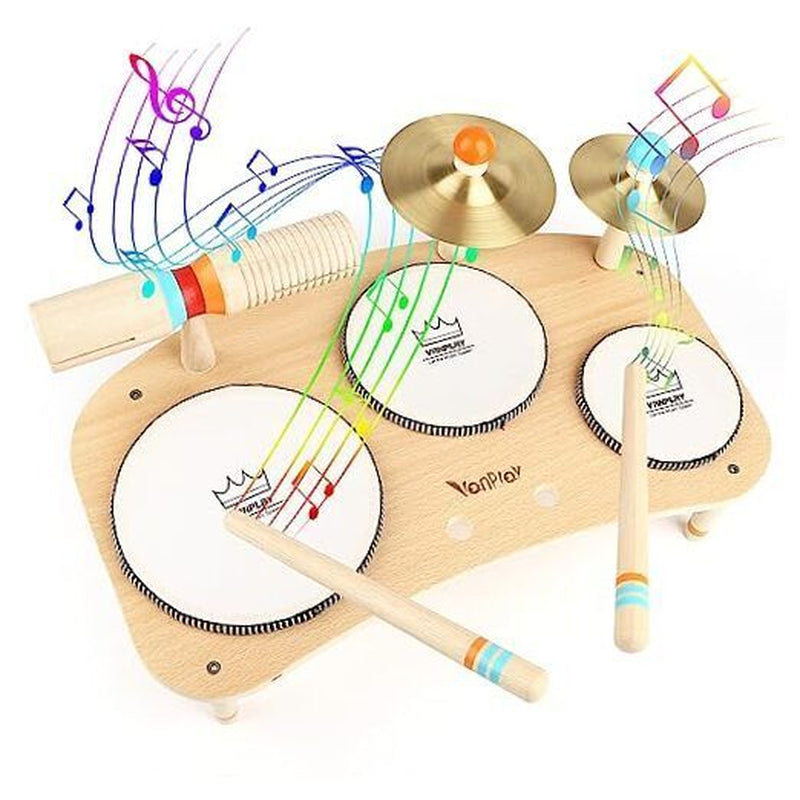 Delightful Wooden Drum Set for Toddlers Aged 1-3 - All-in-One Musical Instruments for Early Learning