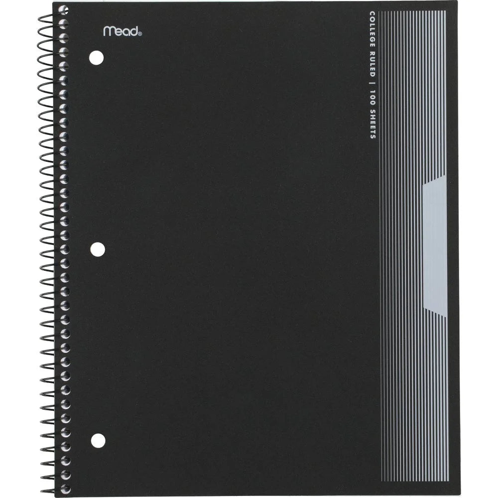 Premium 1-Subject College Ruled Spiral Notebook - 100 Sheets, 8.5" x 11", Black (Model: 820204FE-WMT)