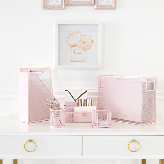 Chic 5-Piece Pink Desk Organizer Set for Stylish Office Organization