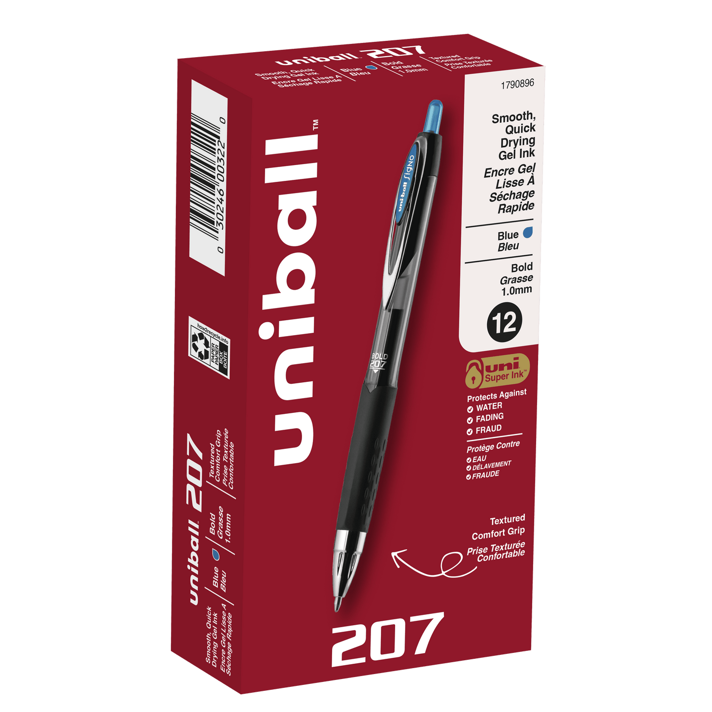 Uniball 207 Retractable Gel Pens - Bold 1.0 mm Blue Ink, 12 Count for Professional Writing