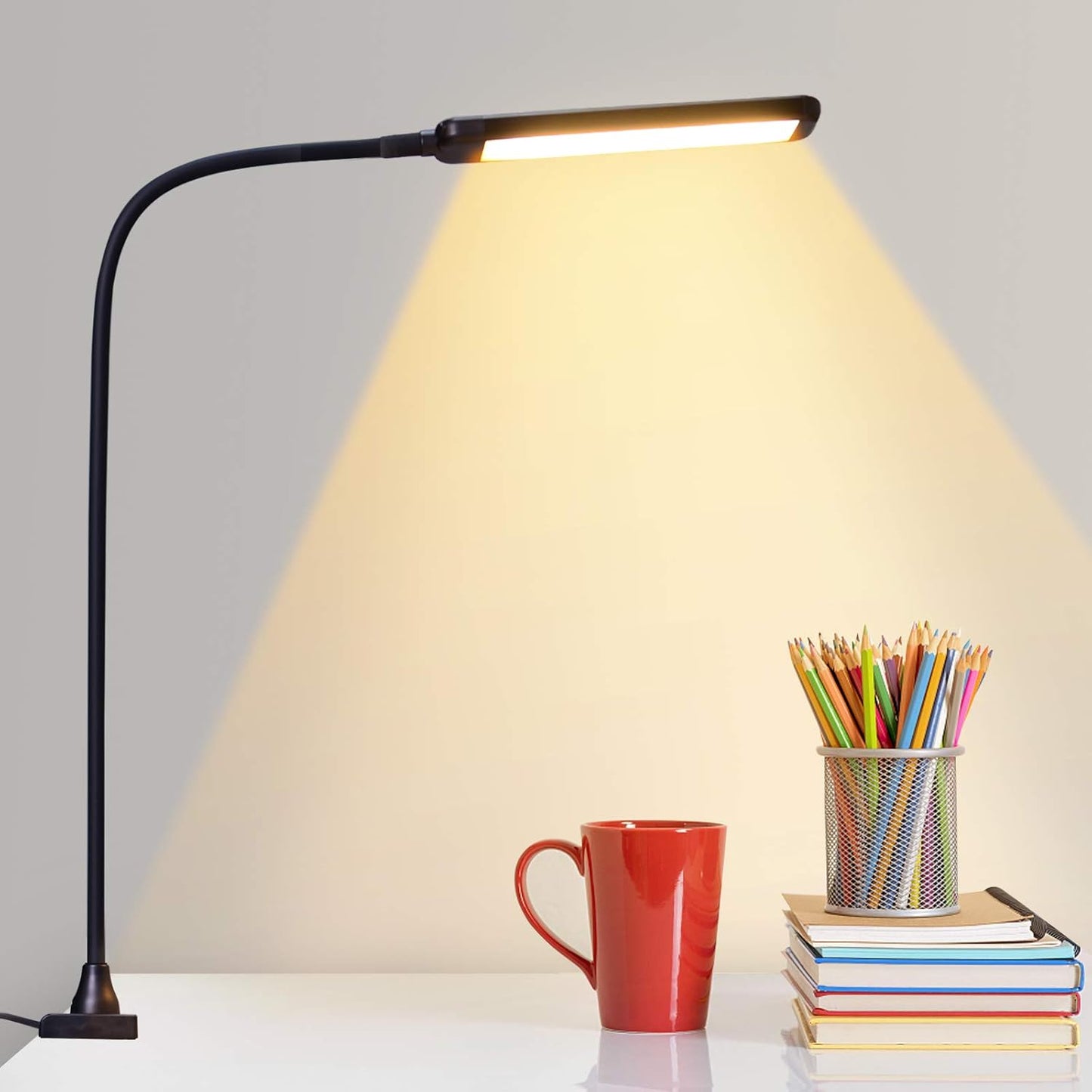 Versatile LED Desk Lamp with Gooseneck Flexibility - Touchable Dimmable Clamp Light for Home Office and Reading