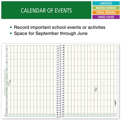 HARDCOVER Combination Plan and Record Book: One Efficient 8.5" X 11" Book for Lesson Plans & Grades Combines W101 and R1010 (PR7-10) (+) Bonus Clip-In Bookmark (Blue Green Flowers)