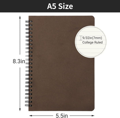 Premium A5 Spiral Ruled Notebooks - 3 Pack of Lined Travel Writing Journals with Soft Covers in Black, Blue, and Coffee