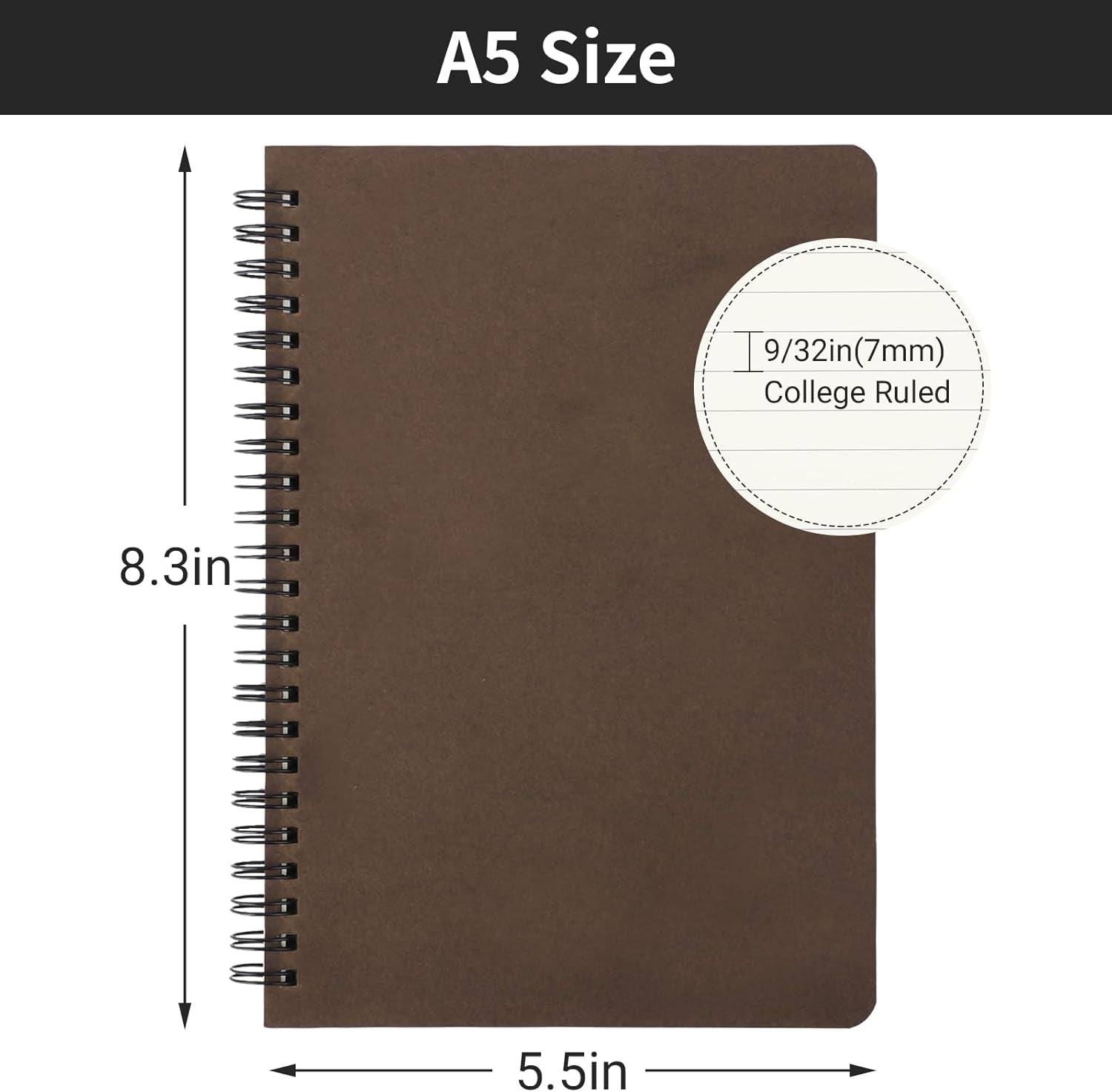 Premium A5 Hardcover Spiral Notebook with 160 College Ruled Pages - Ideal for School and Professional Use