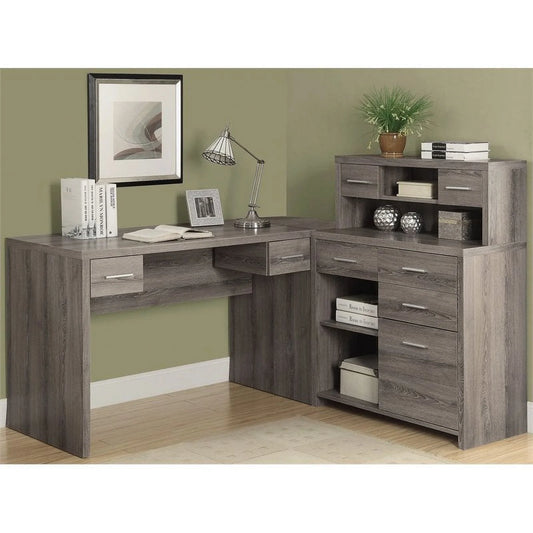 Elegant L-Shaped Computer Desk with Hutch in Dark Taupe - Perfect for Home Offices