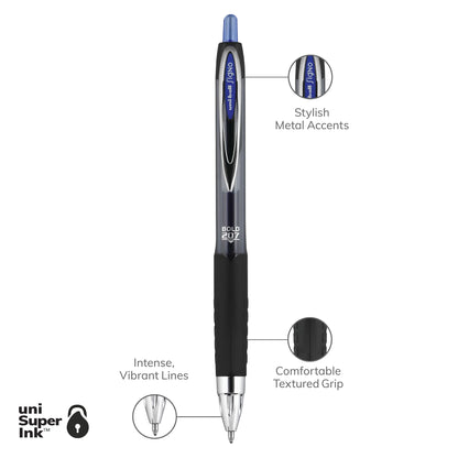 Uniball 207 Retractable Gel Pens - Bold 1.0 mm Blue Ink, 12 Count for Professional Writing