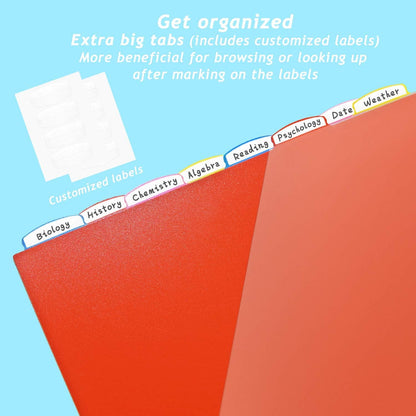 Ultimate Organization Solution: 24 Tabs Multi-Color Plastic Dividers with Clear Front Pockets for 3 Ring Binders