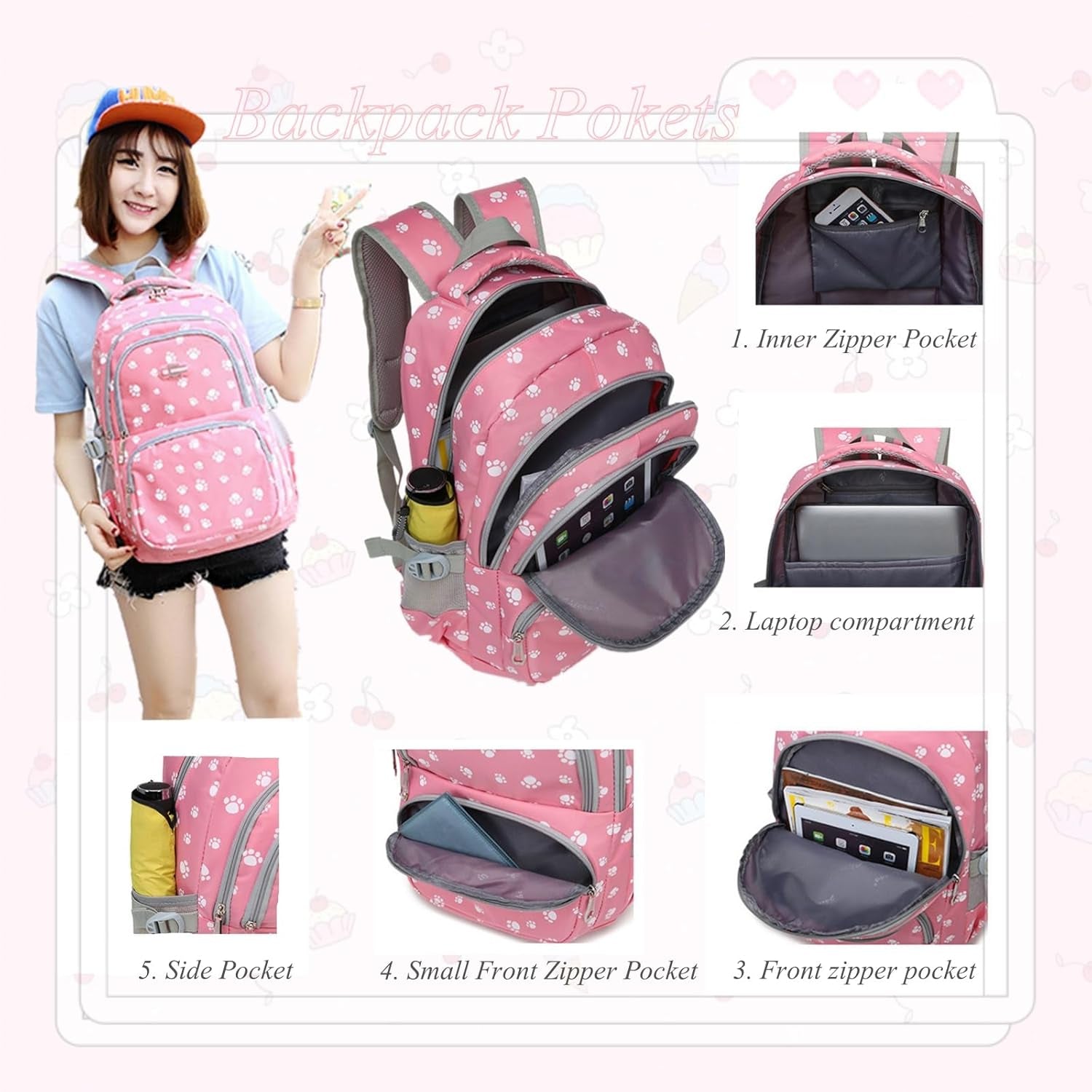  Girls Backpack Primary Book Bag School Bag for Boys