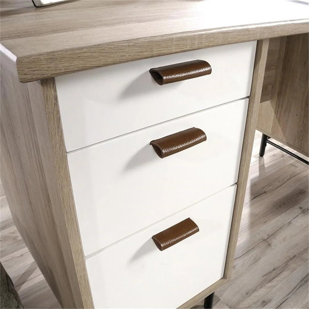 Anda Norr Executive Desk in Sky Oak and White - Modern Design with Ample Storage for Your Home Office