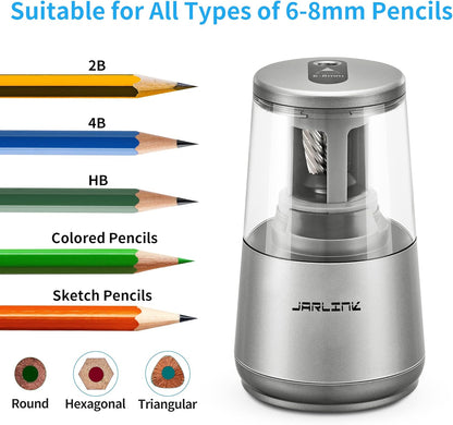 Premium Electric Pencil Sharpener with Heavy-Duty Helical Blade for Quick and Efficient Sharpening of No.2 and Colored Pencils - USB/Battery Operated in Sleek Gray Design