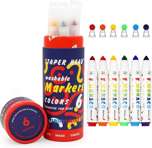 Vibrant Washable Coloring Markers - Set of 6 Non-Toxic Broad Line Markers for Toddlers Aged 2-4 Years, Perfect for Creative Expression and School Projects