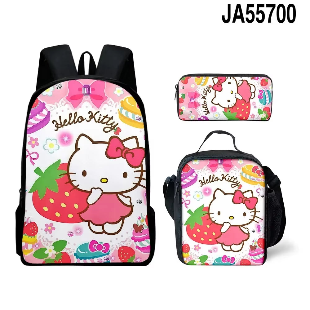 Charming 3D Hello Kitty Backpack Set - Cute Lunch Bag & Pencil Case for Stylish Students!