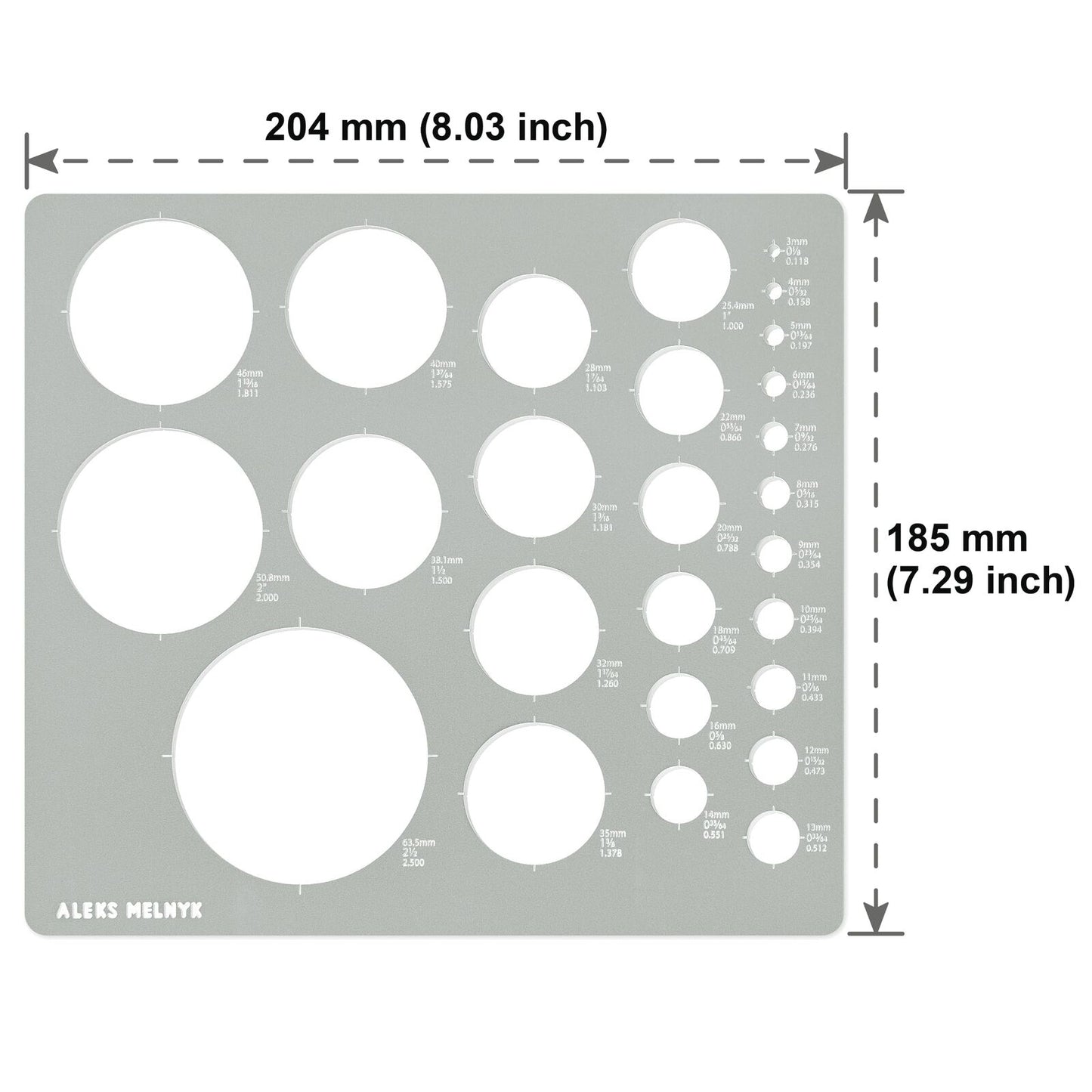 Precision Metal Circle Template with 37 Metric Circles for Accurate Drawing and Design