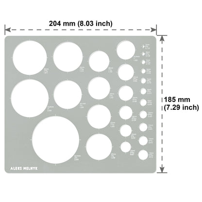 Precision Metal Circle Template with 37 Metric Circles for Accurate Drawing and Design