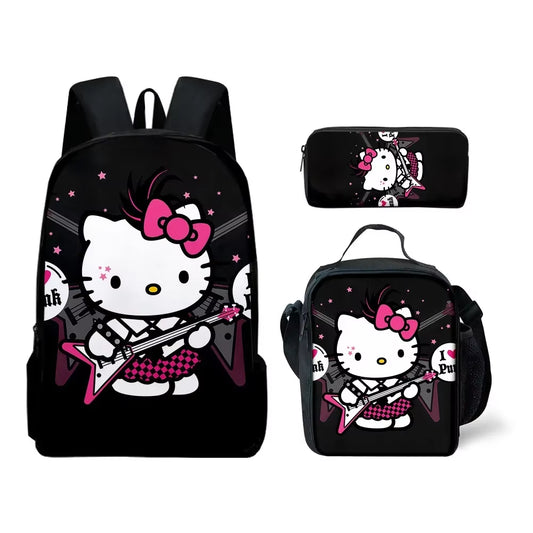 Charming 3D Hello Kitty Backpack Set - Cute Lunch Bag & Pencil Case for Stylish Students!