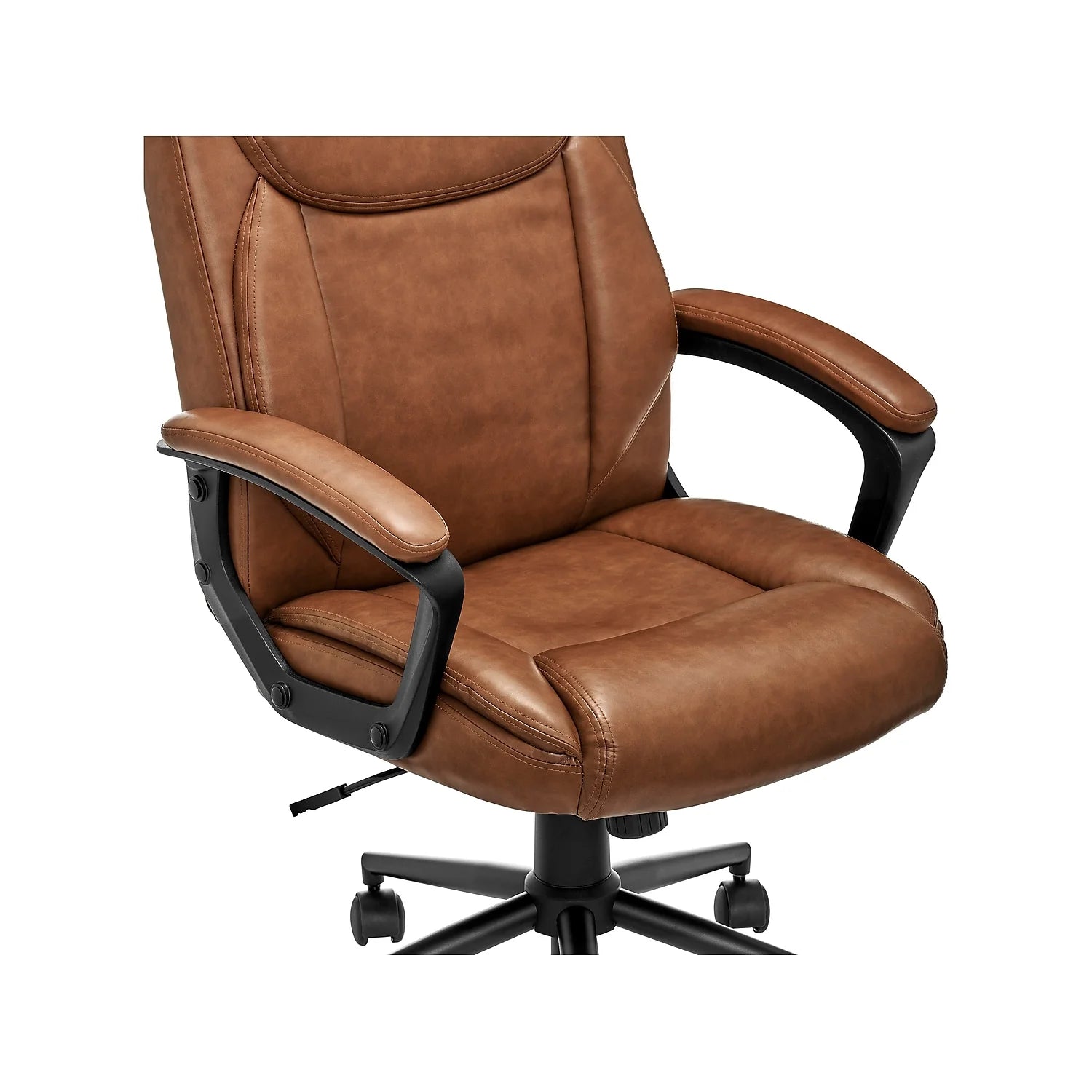 Ergonomic Mid Back Desk Chair in Cognac Bonded Leather - Comfort Meets Style