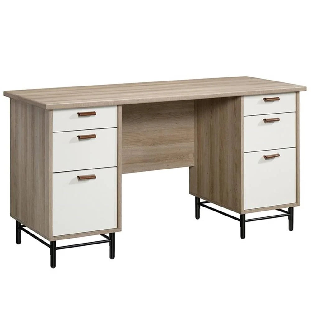 Anda Norr Executive Desk in Sky Oak and White - Modern Design with Ample Storage for Your Home Office