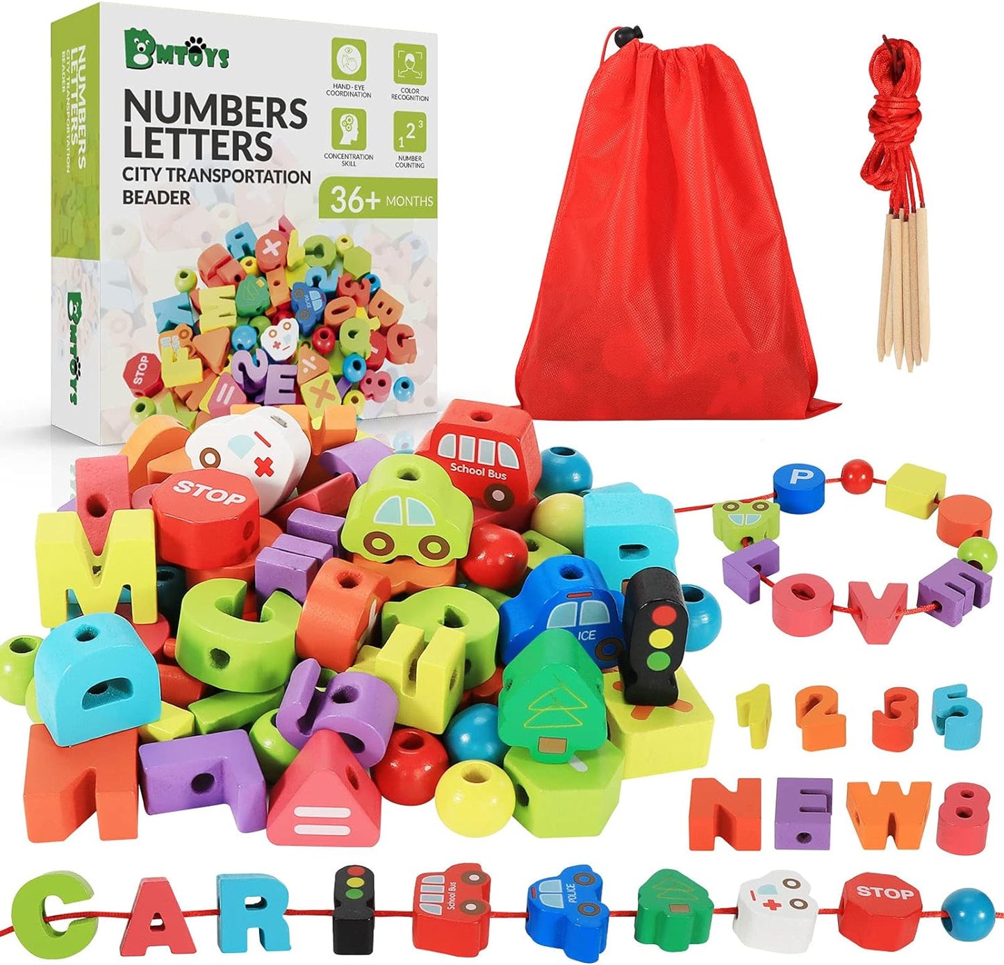 Engaging Wooden Lacing Toy Set: Alphabet and Number Threading Beads for Montessori Learning - Perfect Educational Gift for Boys and Girls Ages 3 to 6