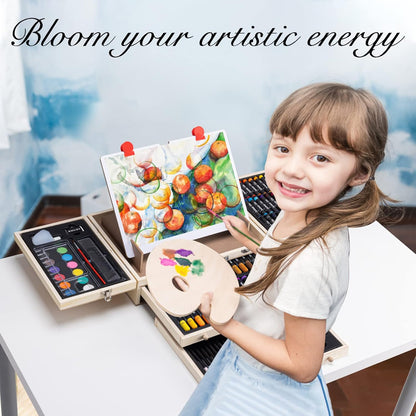 Deluxe Wooden Art Set with Easel - 137-Piece Creative Art Supplies for Kids, Teens, and Beginners