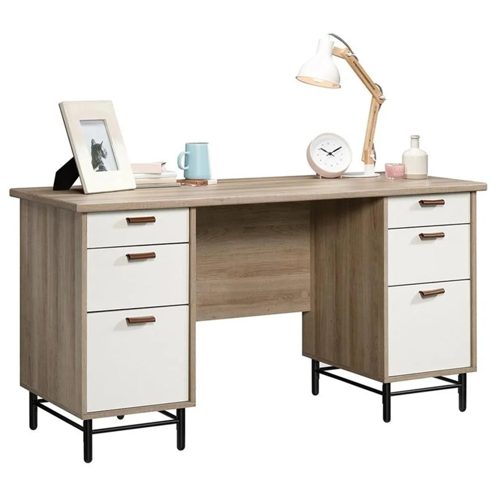 Anda Norr Executive Desk in Sky Oak and White - Modern Design with Ample Storage for Your Home Office