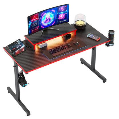 42-Inch Red Gaming Desk with LED Lights and Monitor Stand - Perfect for PC Gamers