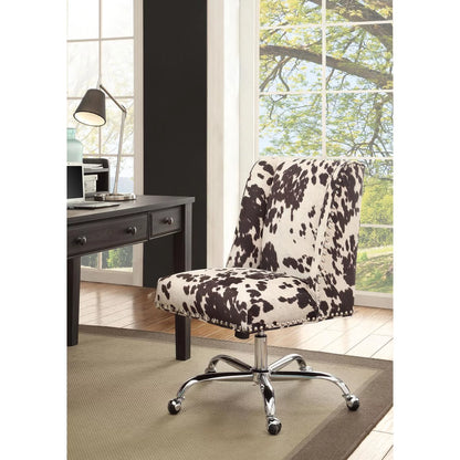 Draper Brown Cow Print Upholstered Office Chair with Adjustable Height and Walnut Base