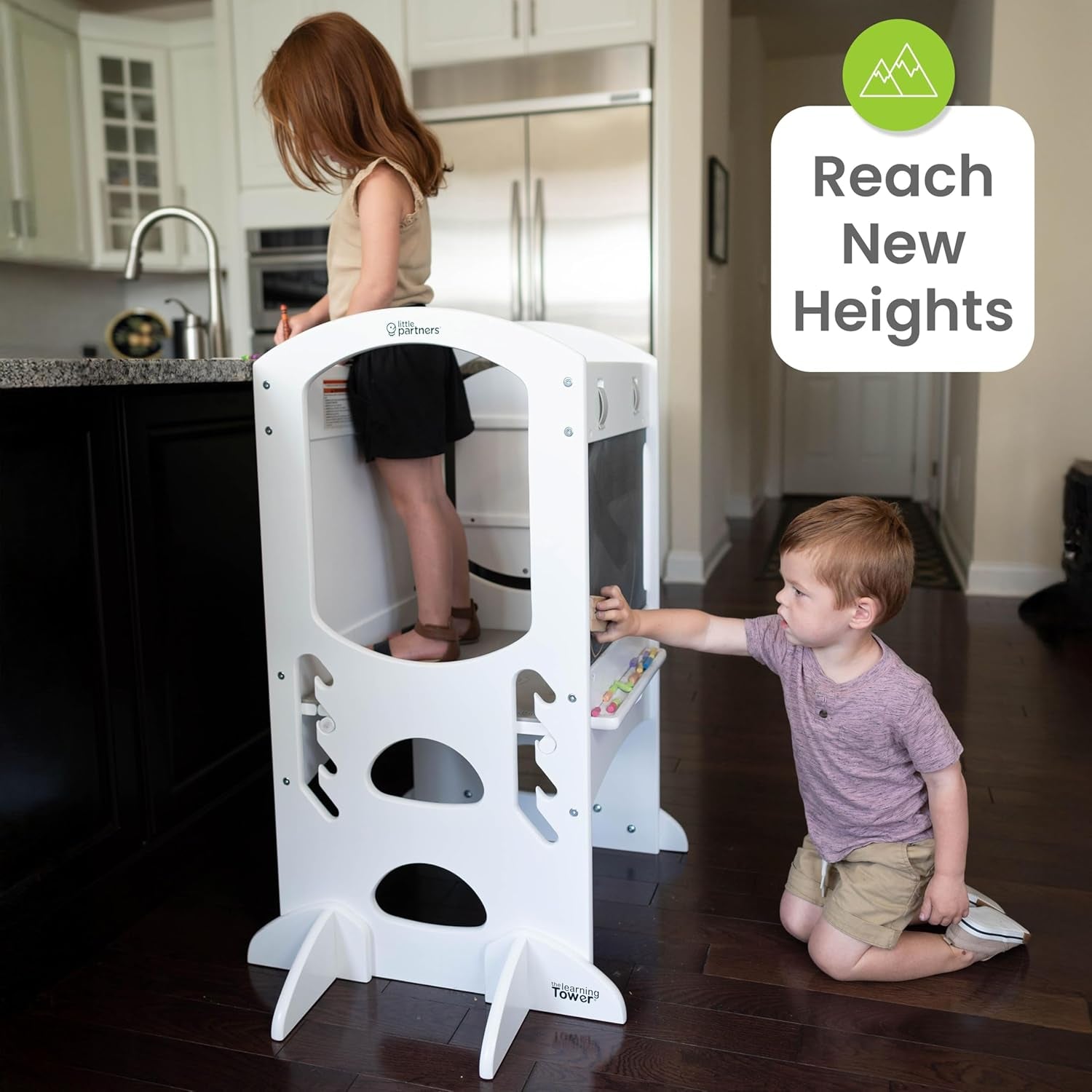 Limited Edition Learning Tower: Versatile Toddler Step Stool and Activity Center with Adjustable Height, Chalkboard, and Safety Rails in Soft White