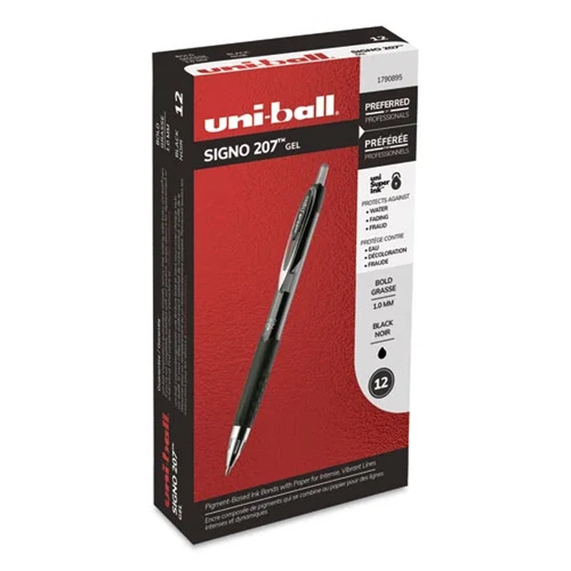 Premium Signo 207 Retractable Gel Pens - Bold 1.0 mm Black Ink, Translucent Black Barrel, Bundle of 120