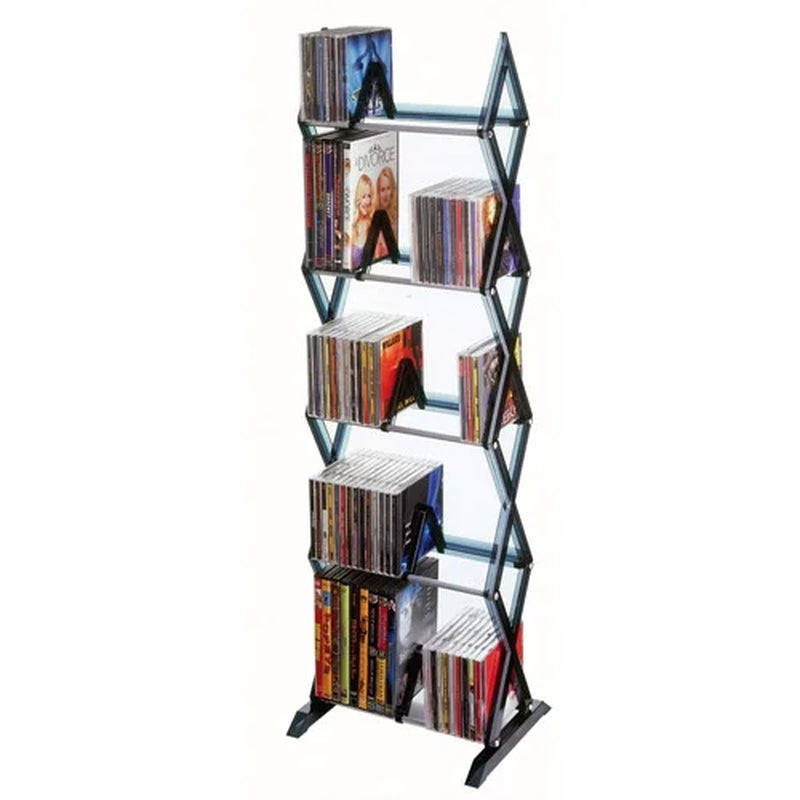 Mitsu 5-Tier Multi-Media Shelf Unit with Adjustable Dividers in Elegant Smoke Finish