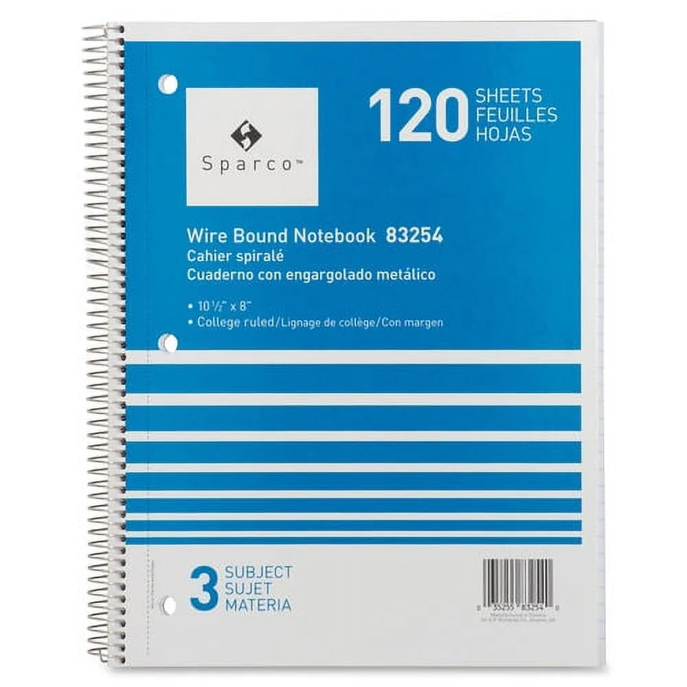 Sparco Premium Wirebound 3-Subject Notebook with Kraft Dividers - Assorted Colors