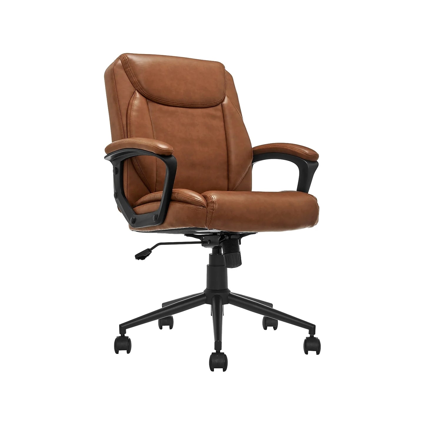 Ergonomic Mid Back Desk Chair in Cognac Bonded Leather - Comfort Meets Style