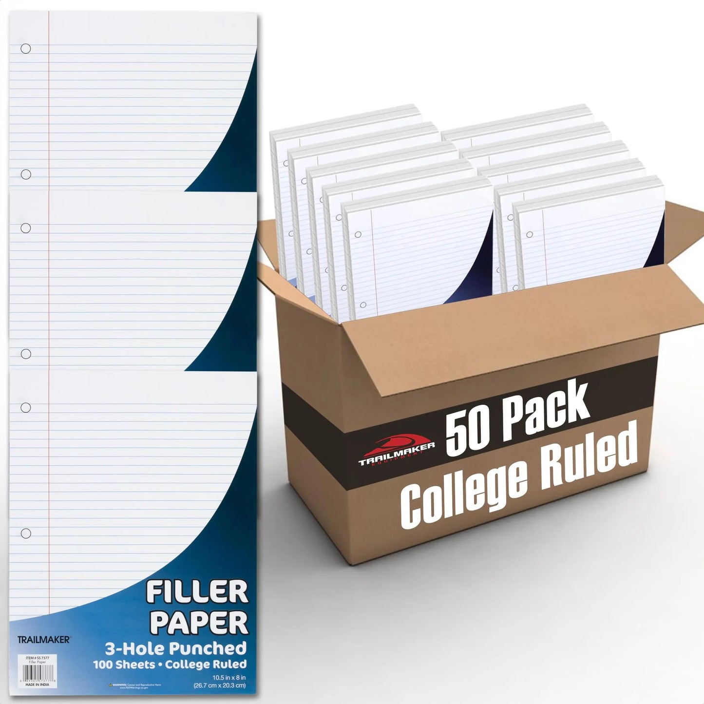 Premium College Rule Loose Leaf Filler Paper – 100 Sheets per Pack, 50 Pack Bulk for Students and Offices